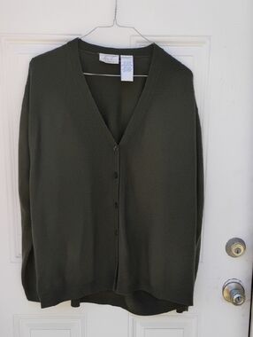 Kathie Lee Collection Dark Olive V-Neck Button Front Cardigan